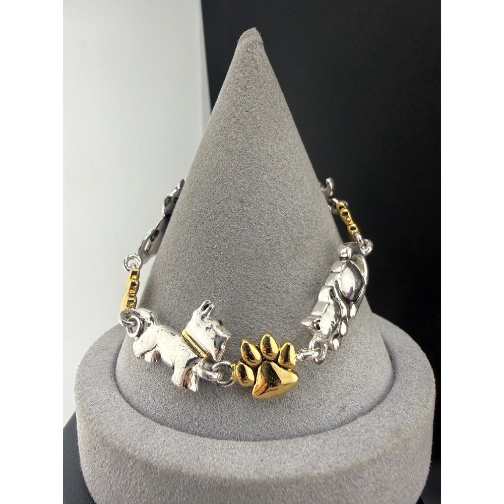 Vintage Charm‎ Bracelet Silver Tone Dog Cat Bone Pawprint  Premier Designs 7"